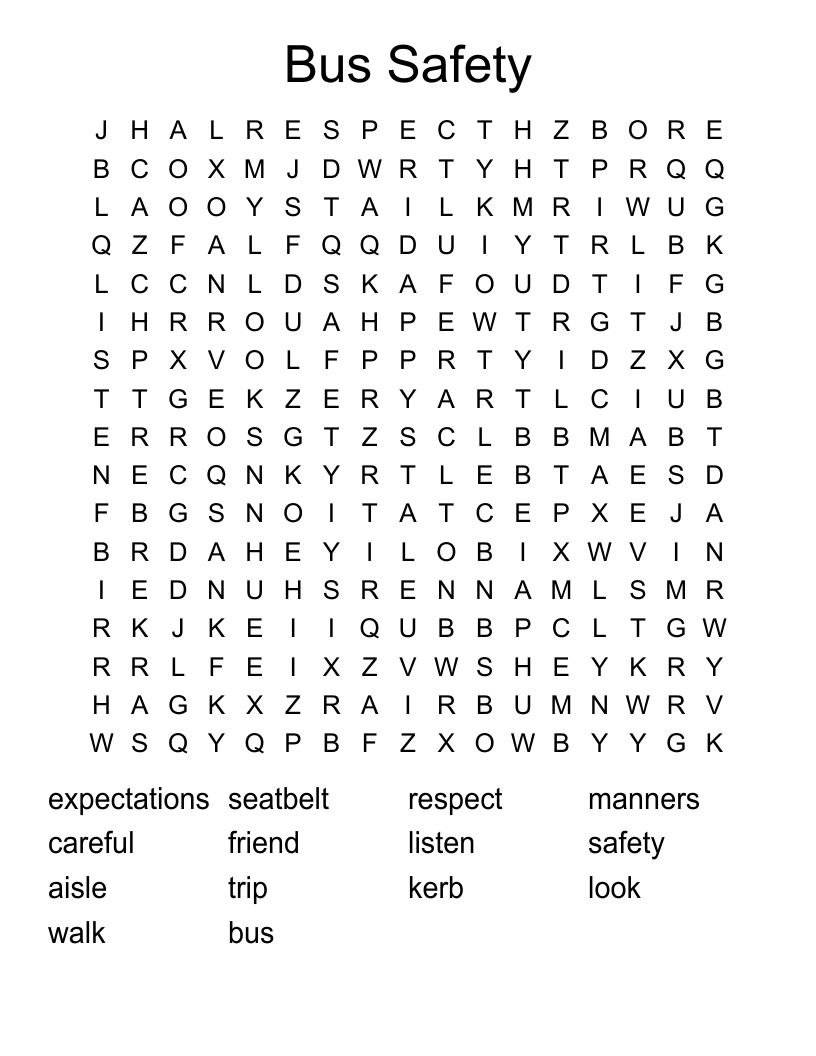 Bus Safety Word Search
