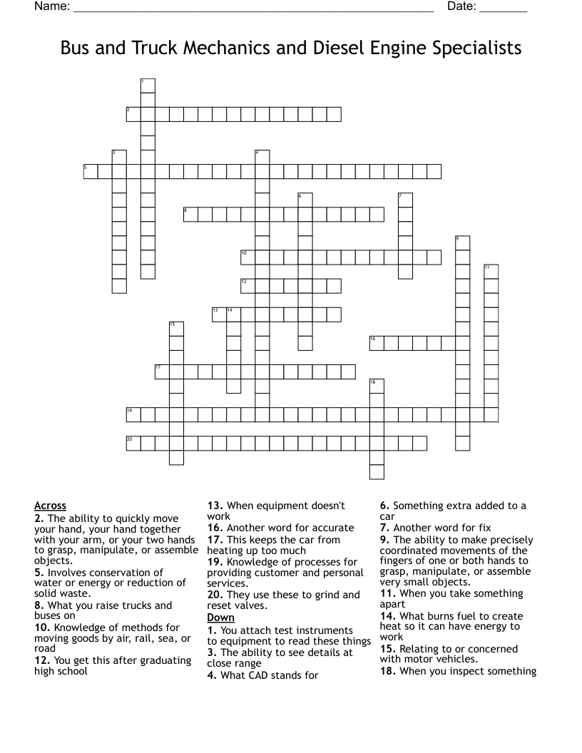 Bus and Truck Mechanics and Diesel Engine Specialists Crossword