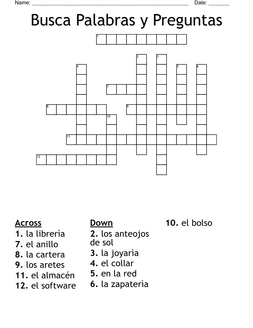 Busca Palabras y Preguntas Crossword