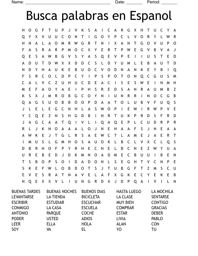 Busca palabras en Espanol Word Search