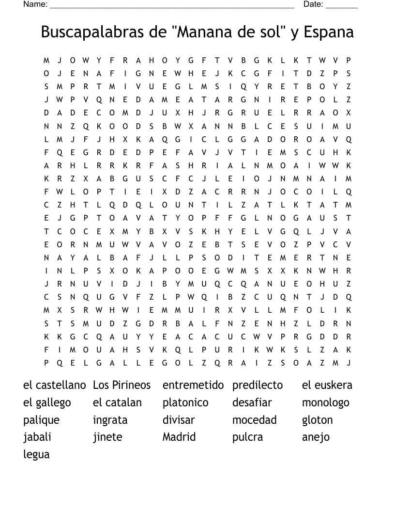 Buscapalabras de "Manana de sol" y Espana Word Search