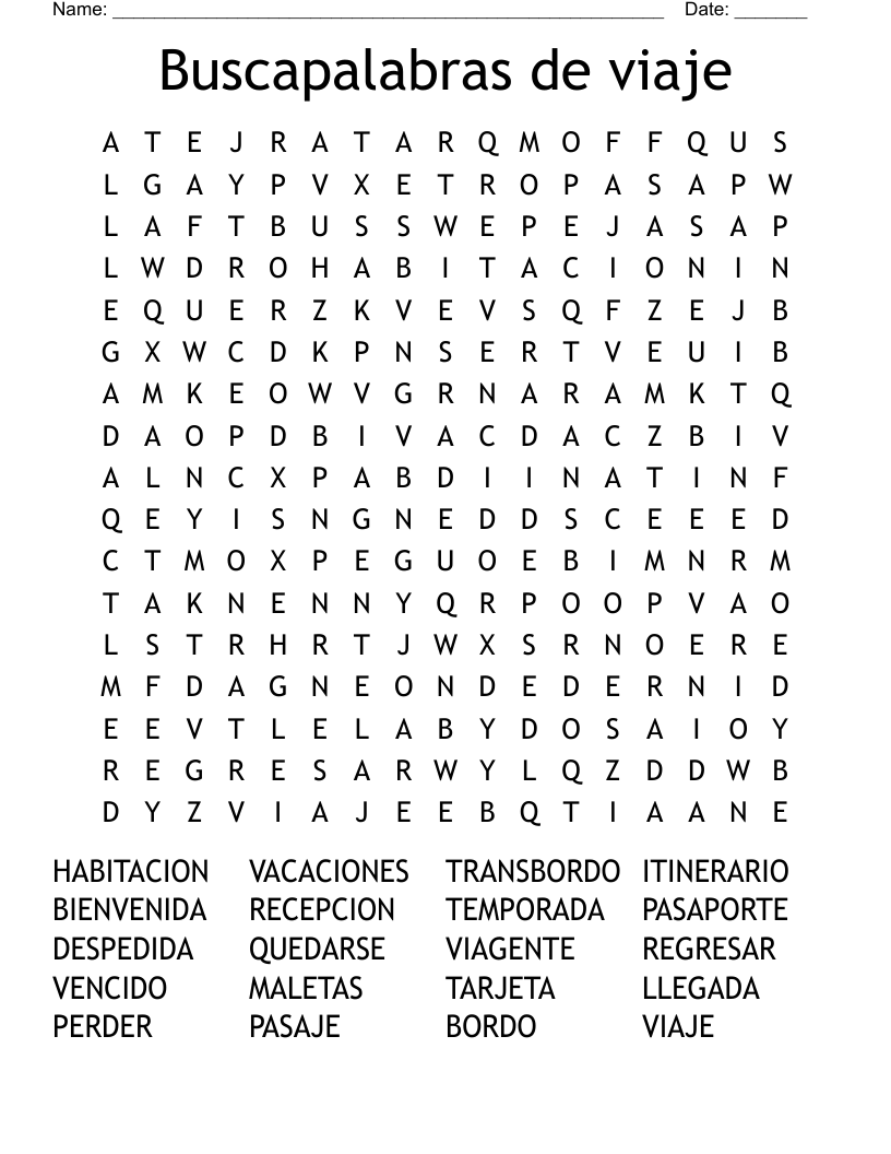 Buscapalabras de viaje Word Search