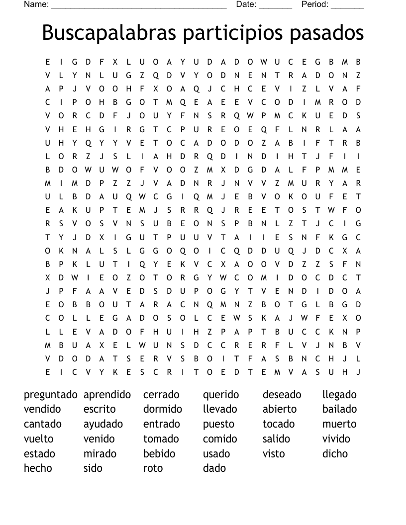 Buscapalabras participios pasados Word Search