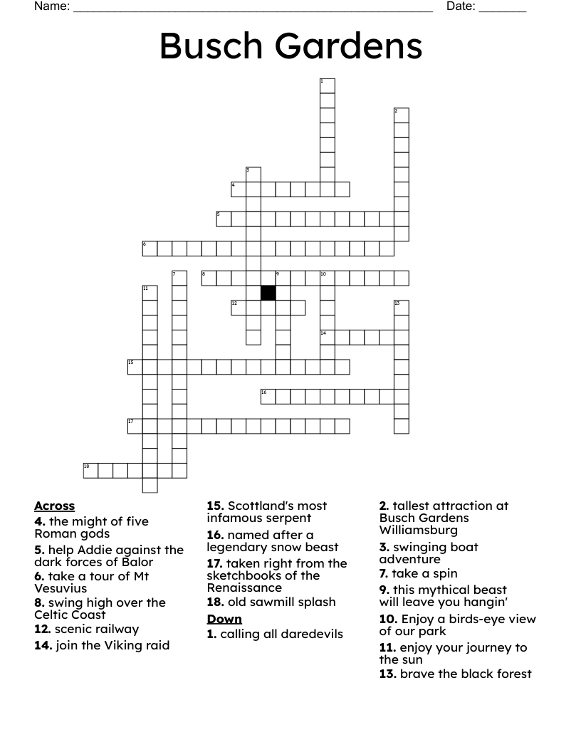 Busch Gardens Crossword