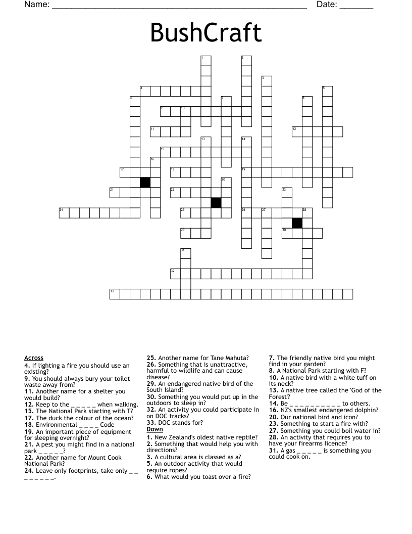 BushCraft Crossword