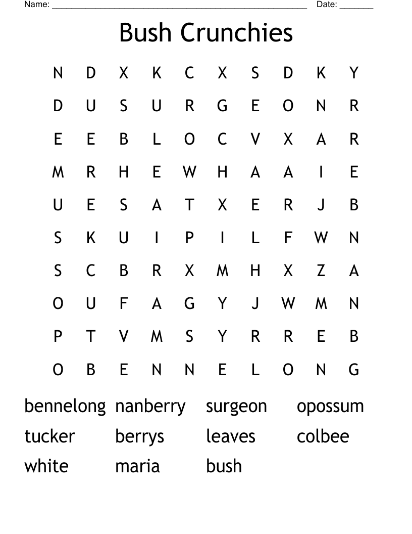 Bush Crunchies Word Search