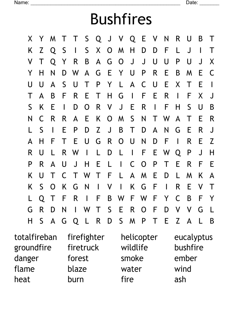 Bushfires Word Search