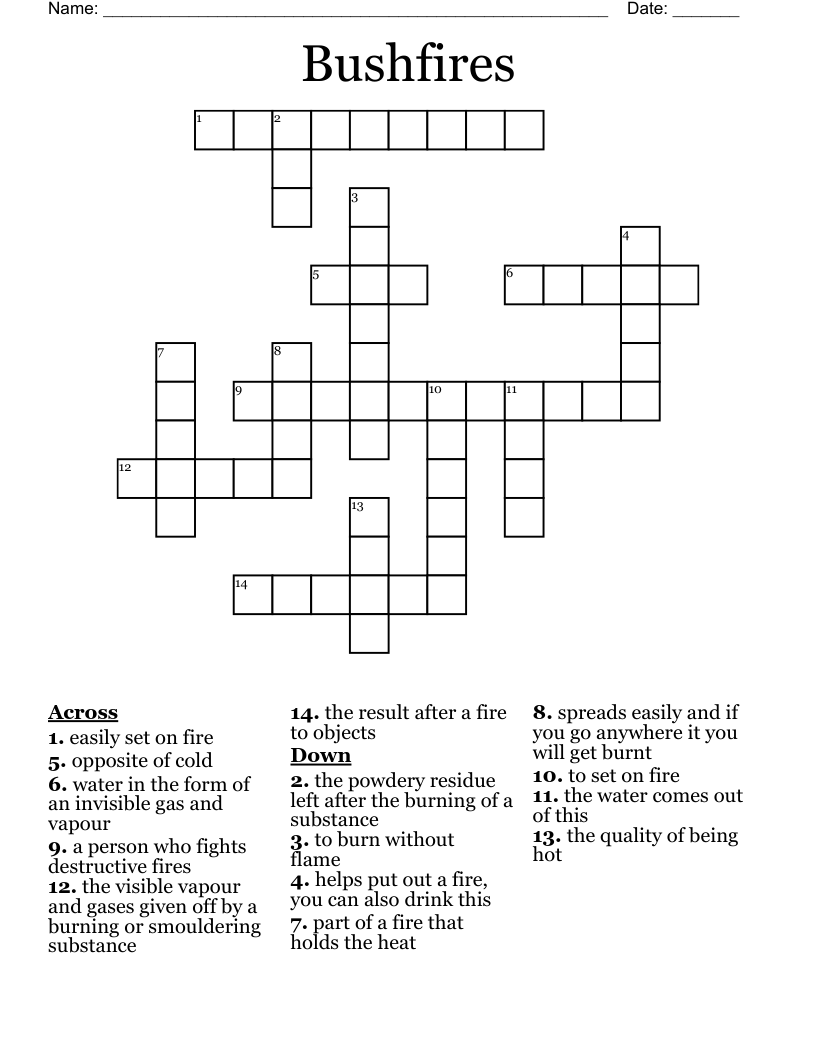 Bushfires Crossword
