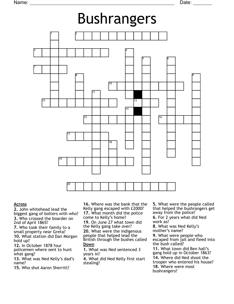 Bushrangers Crossword
