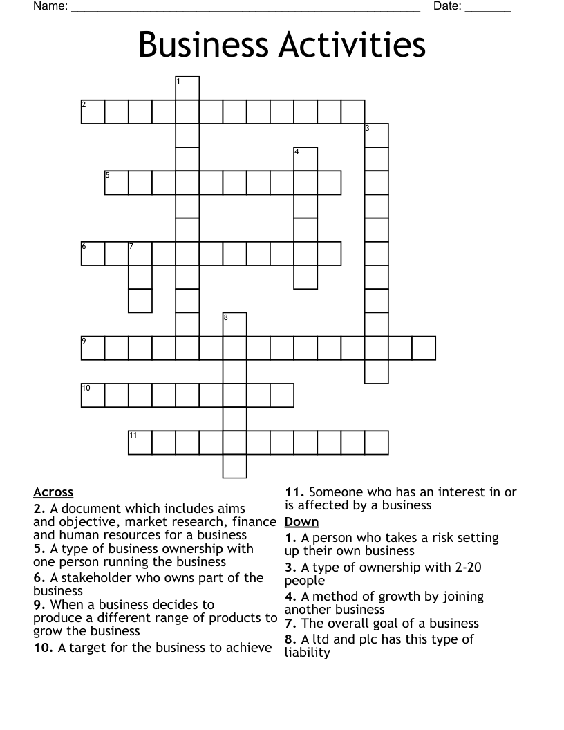 Business Activities Crossword