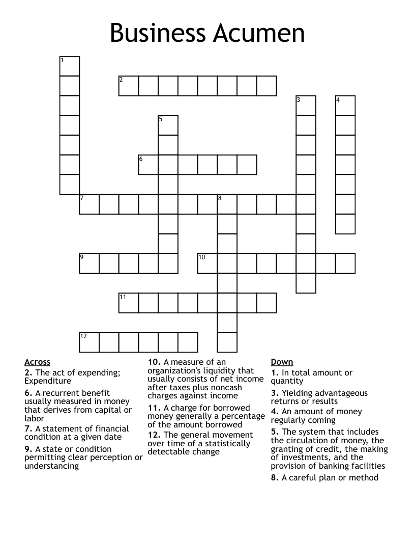 Business Acumen Crossword