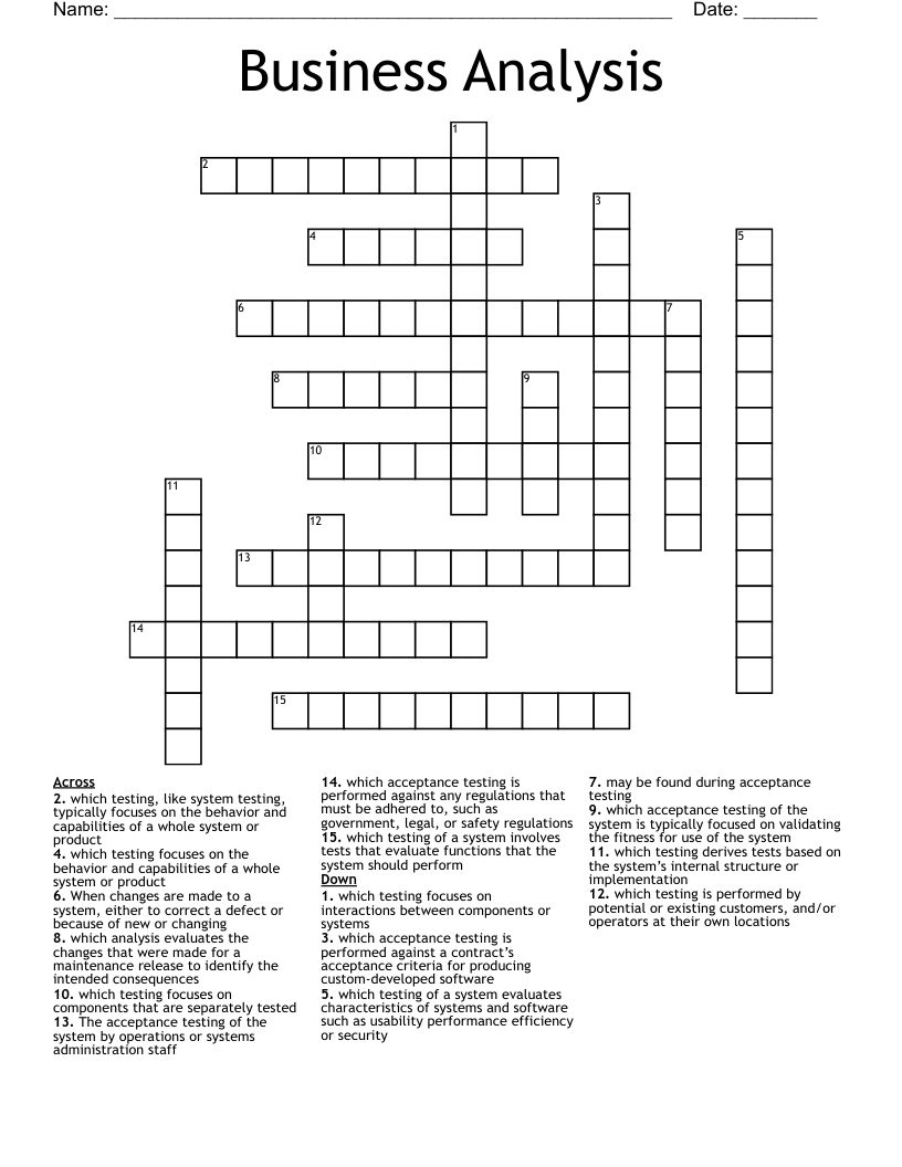 Business Analysis Crossword