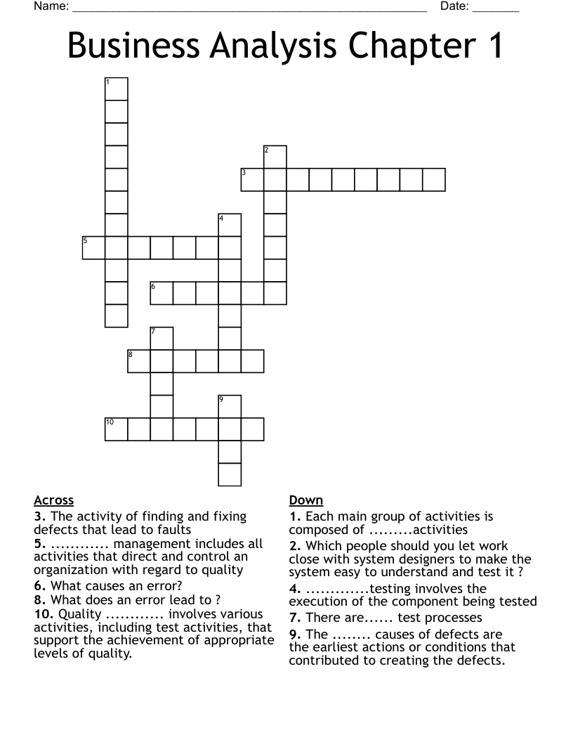 Business Analysis Chapter 1  Crossword
