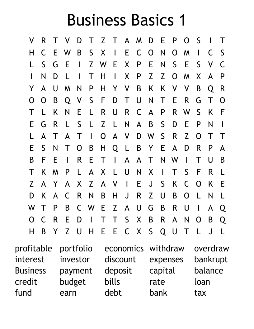 Business Basics 1 Word Search