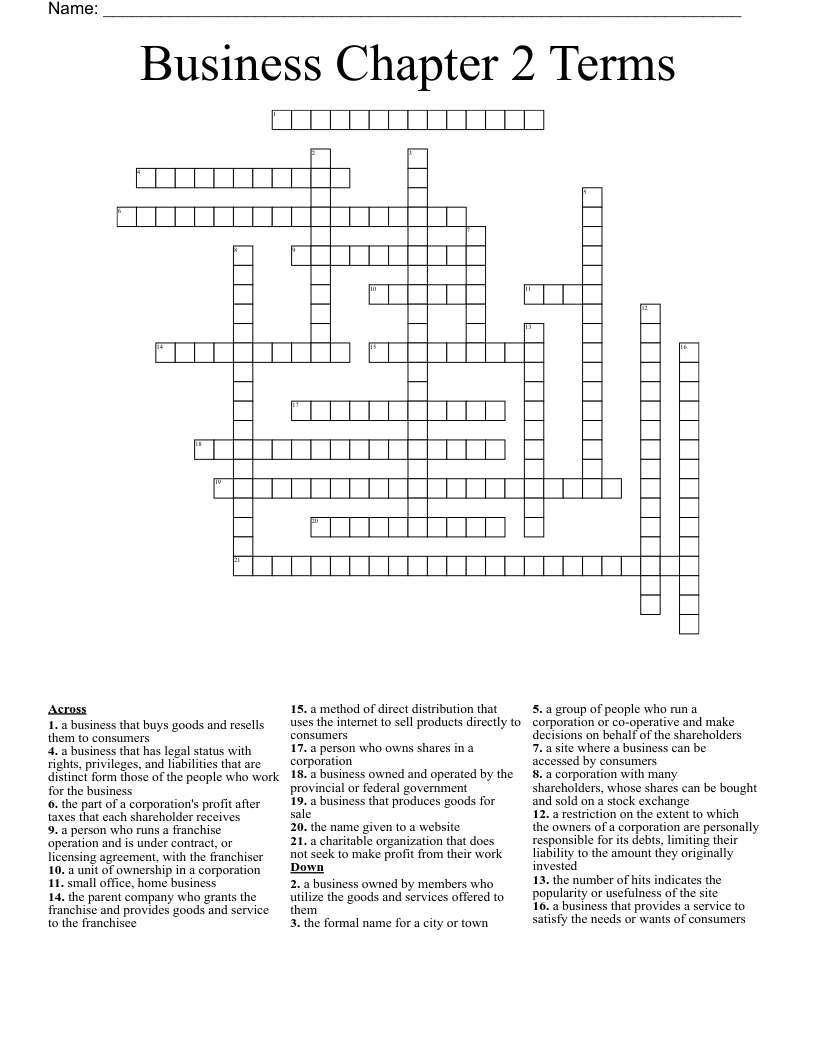 Business Chapter 2 Terms Crossword