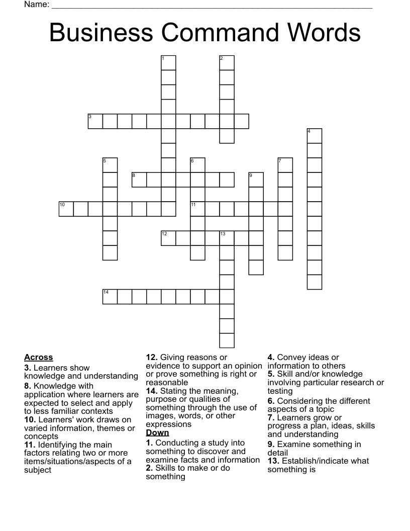 Business Command Words Crossword