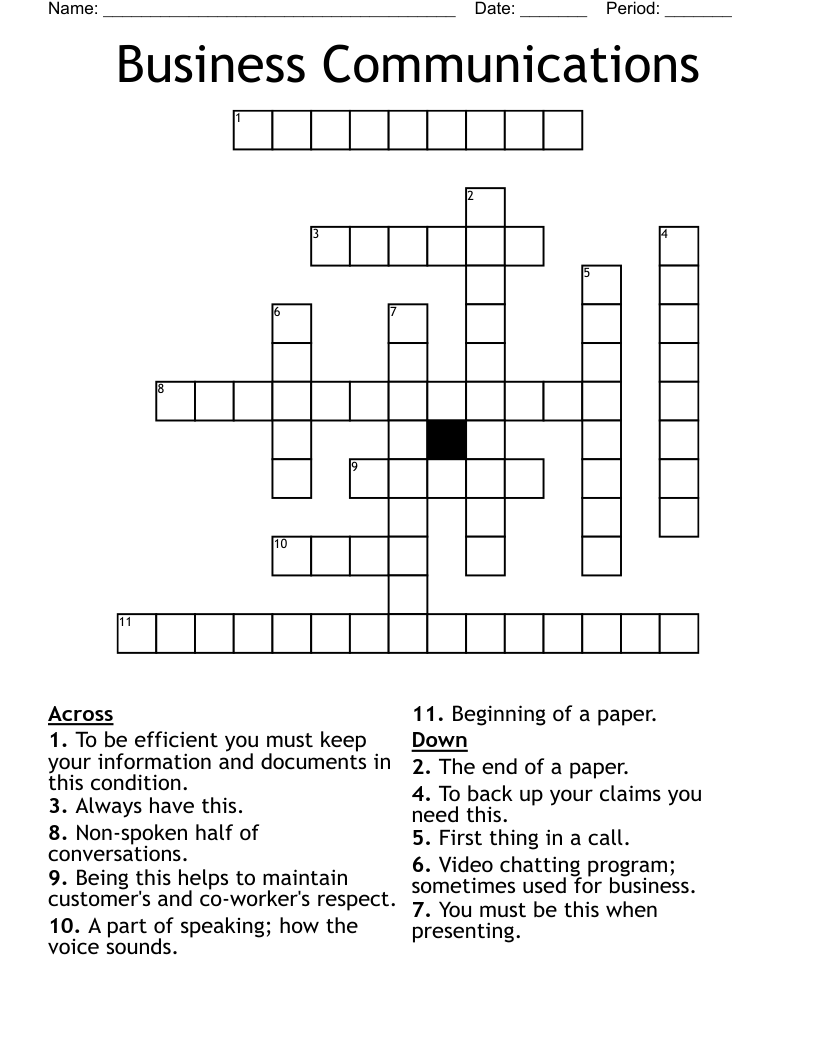 Business Communications Crossword