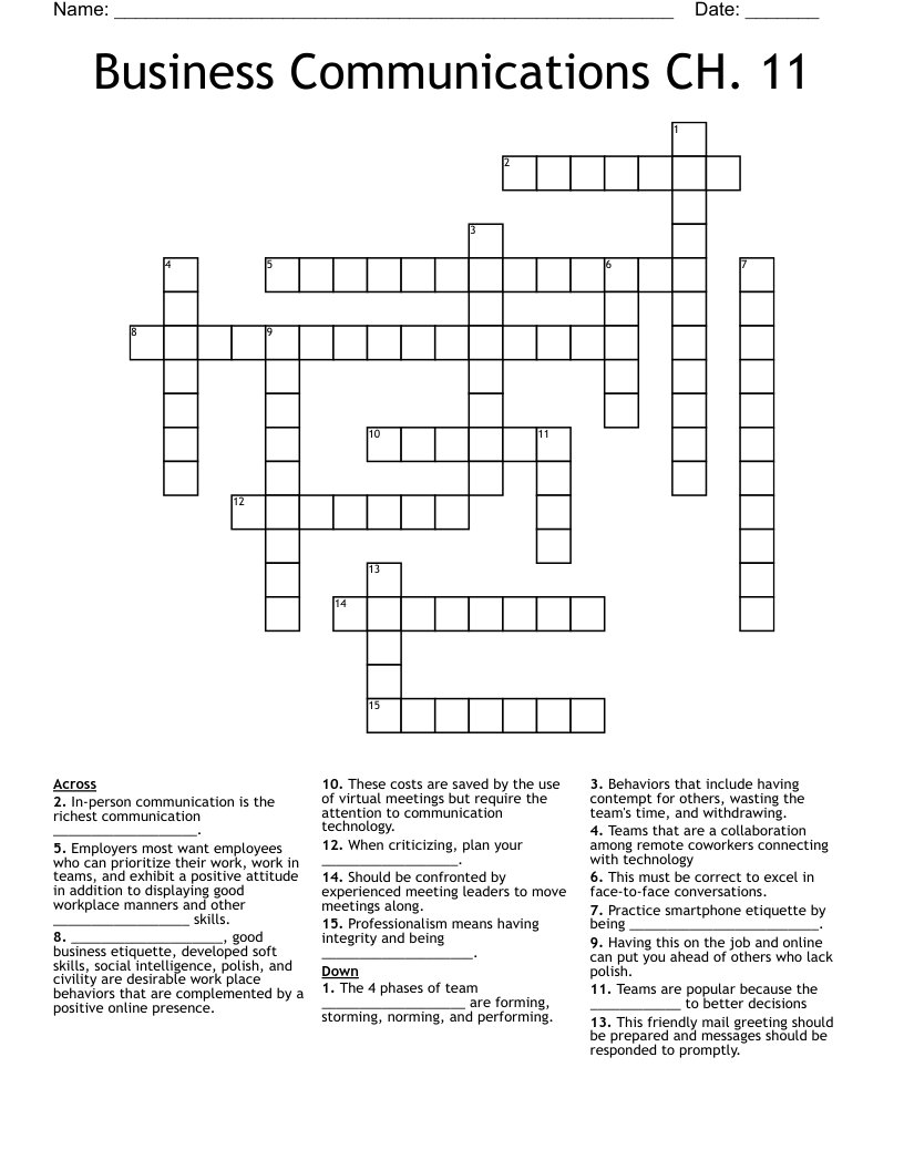 Business Communications CH. 11 Crossword