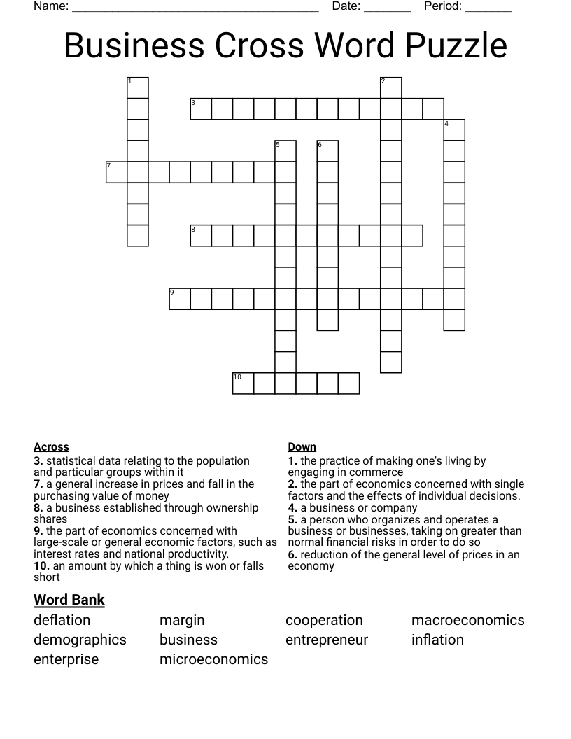 Business Cross Word Puzzle 