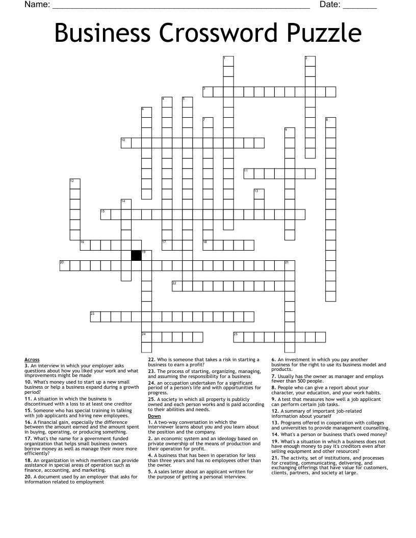 Business Crossword Puzzle