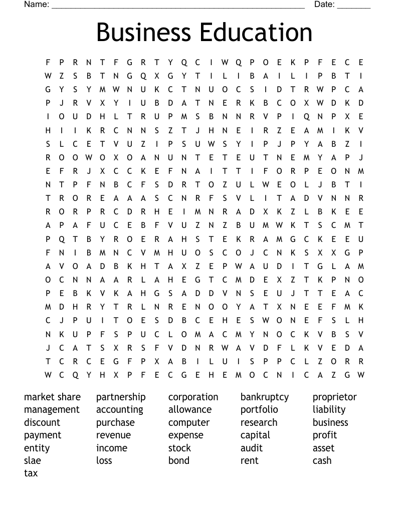 Business Education Word Search