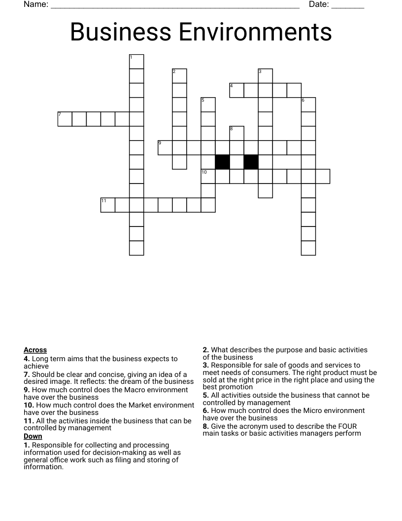 Business Environments Crossword