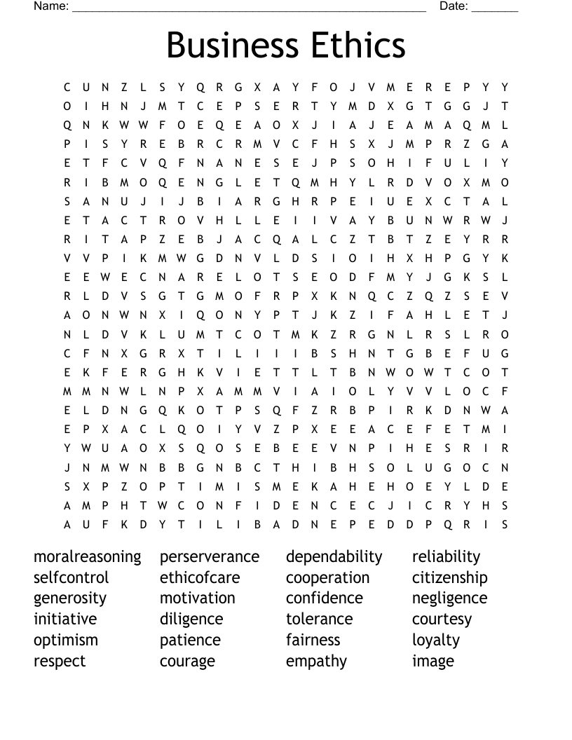 Business Ethics Word Search