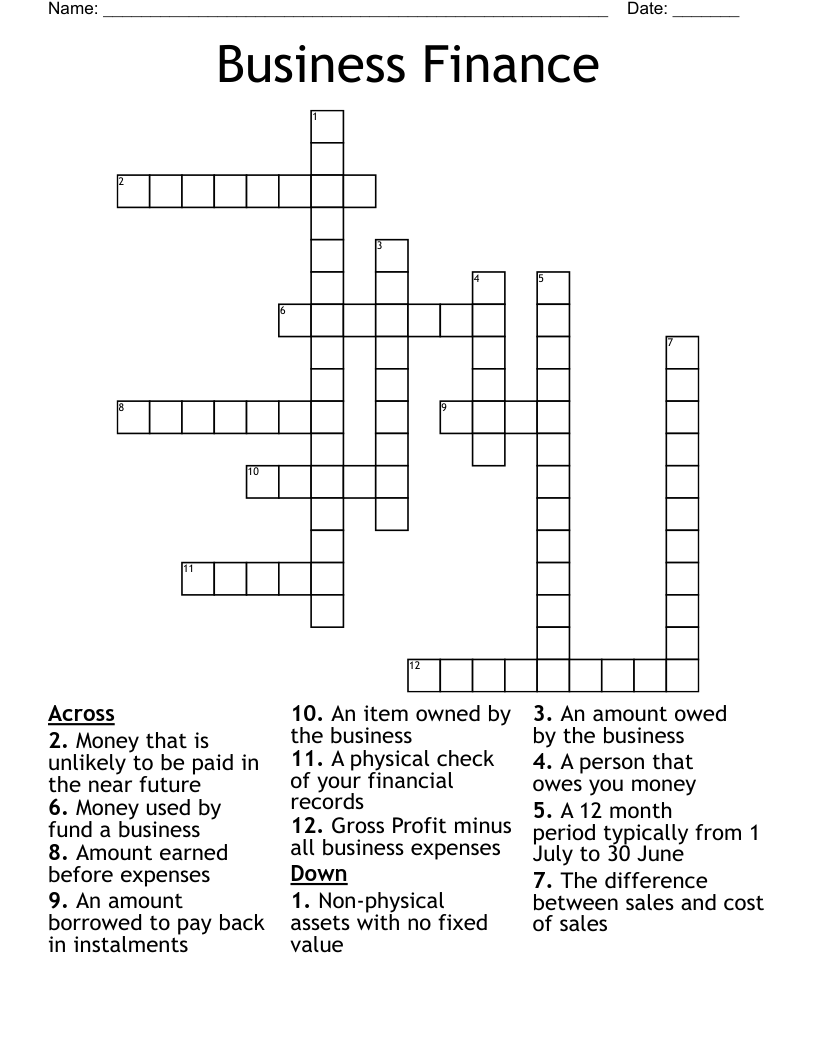 Business Finance Crossword