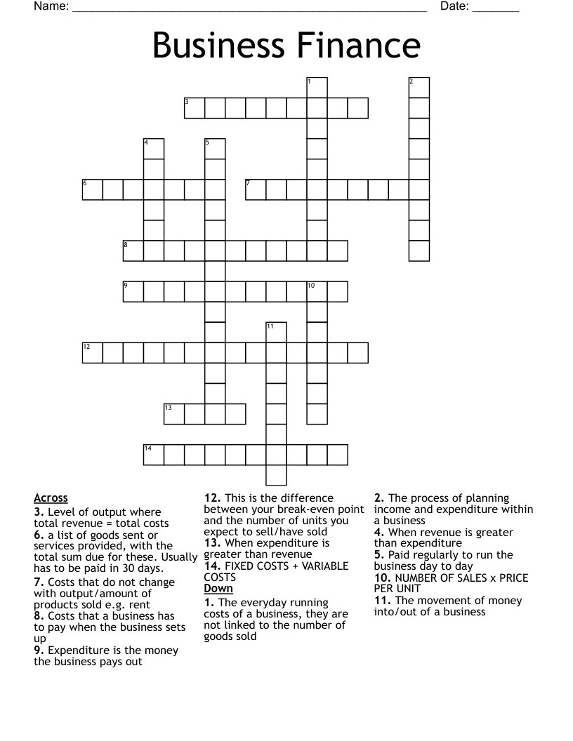 Business Finance Crossword