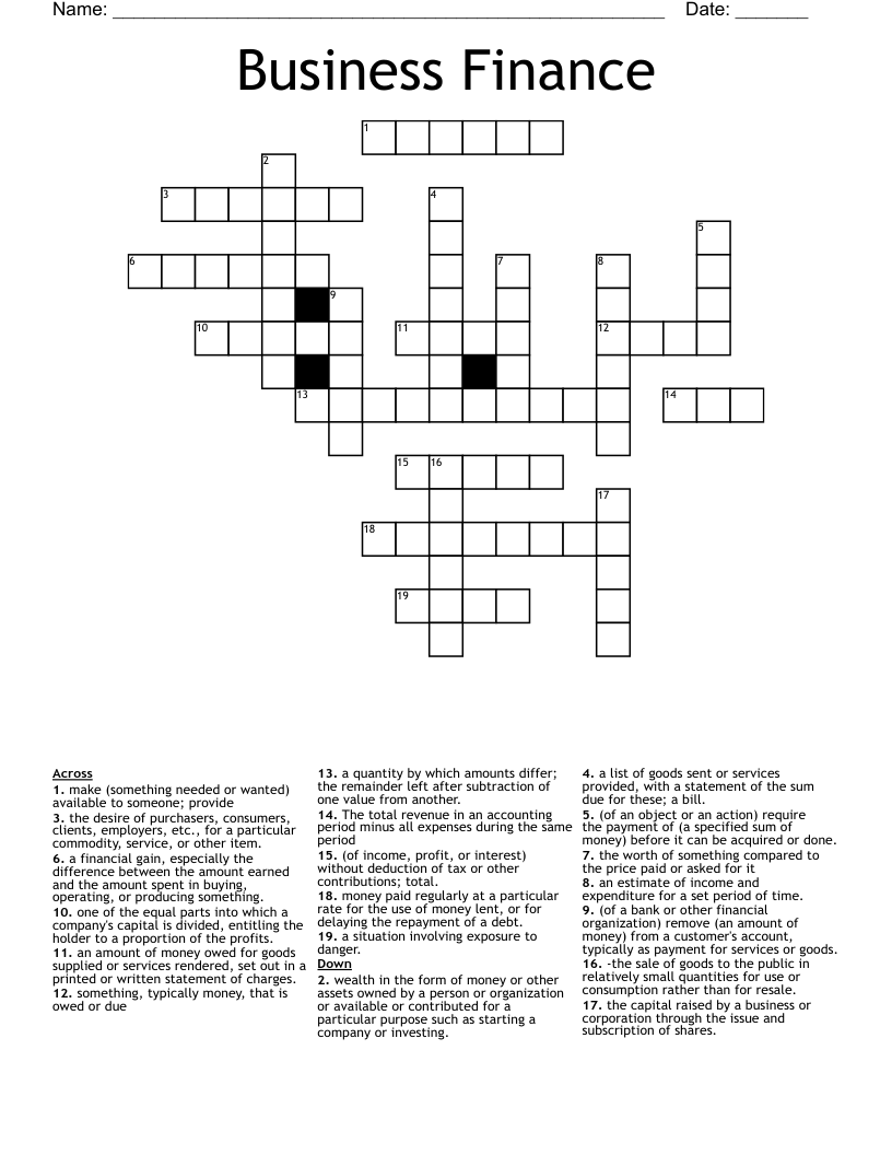 Business Finance Crossword