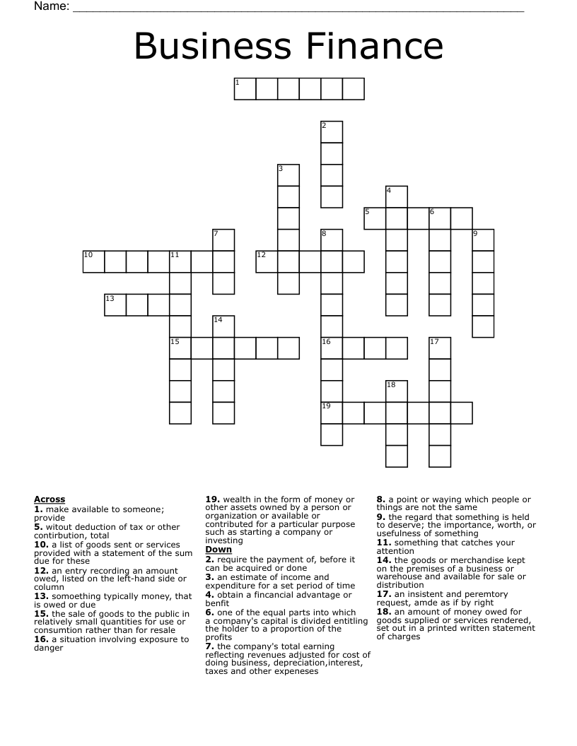 Business Finance Crossword