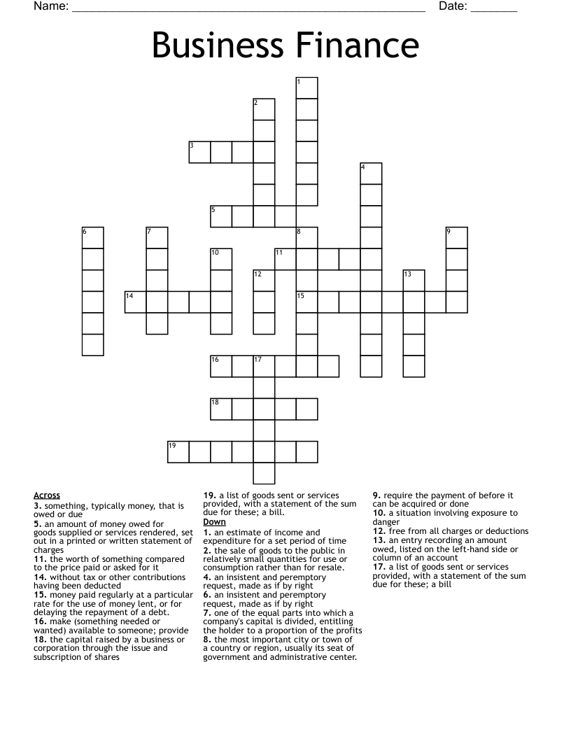 Business Finance  Crossword