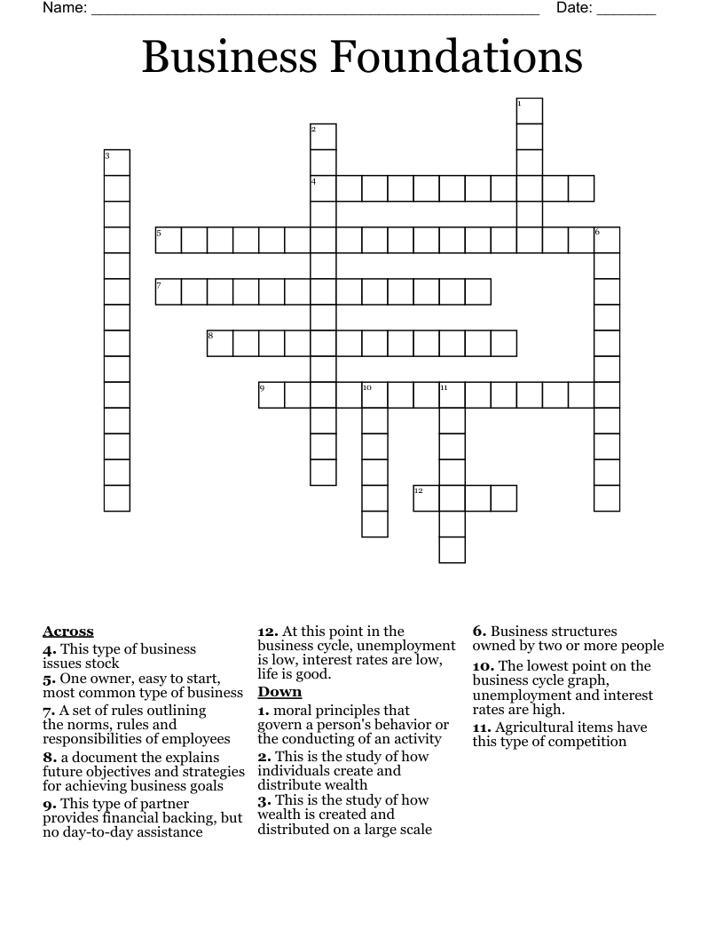 Business Foundations Crossword