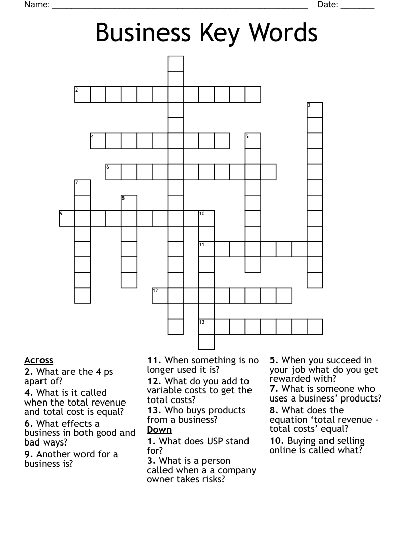 Business Key Words Crossword