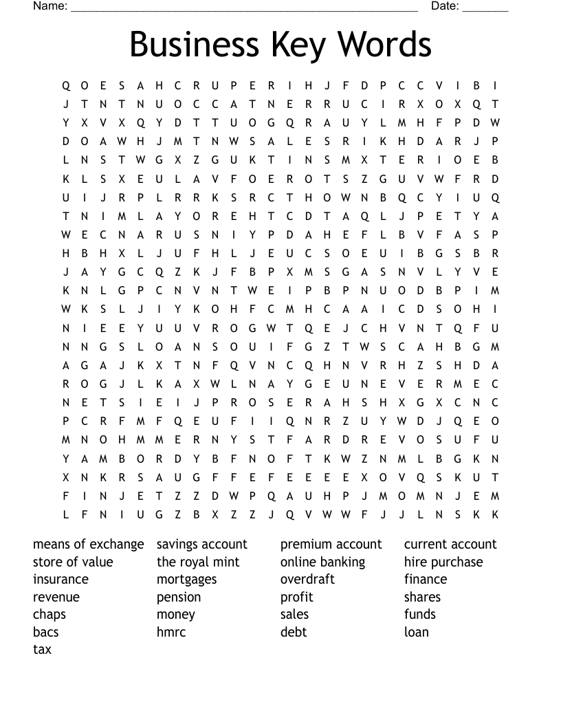 Business Key Words  Word Search