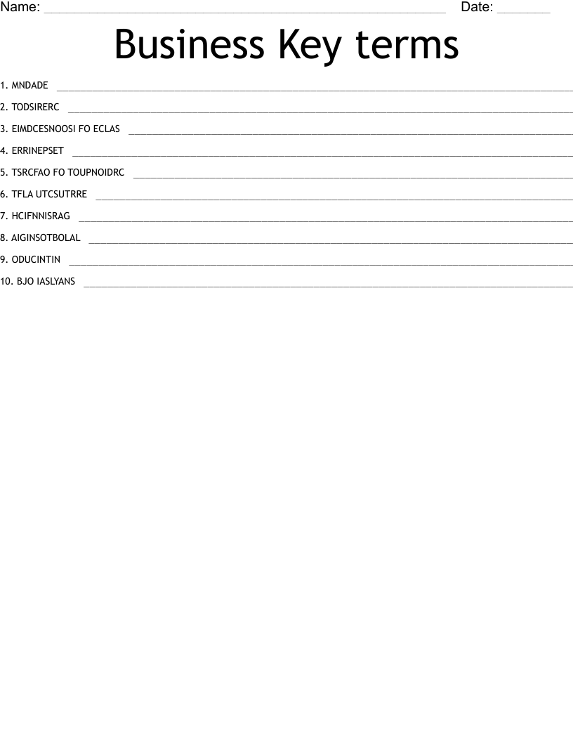 Business Key terms Word Scramble