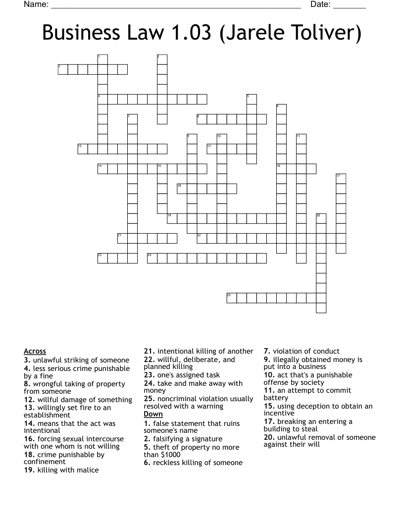 Business Law 1.03 (Jarele Toliver) Crossword