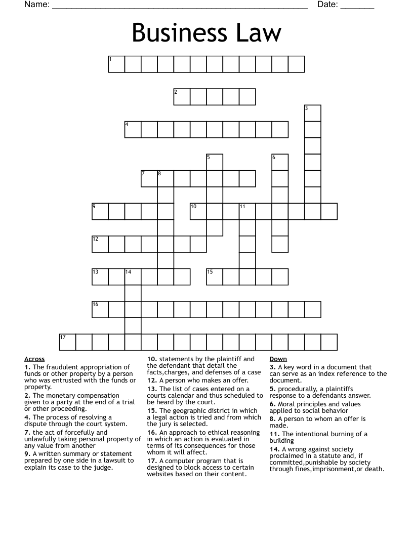 Business Law Crossword