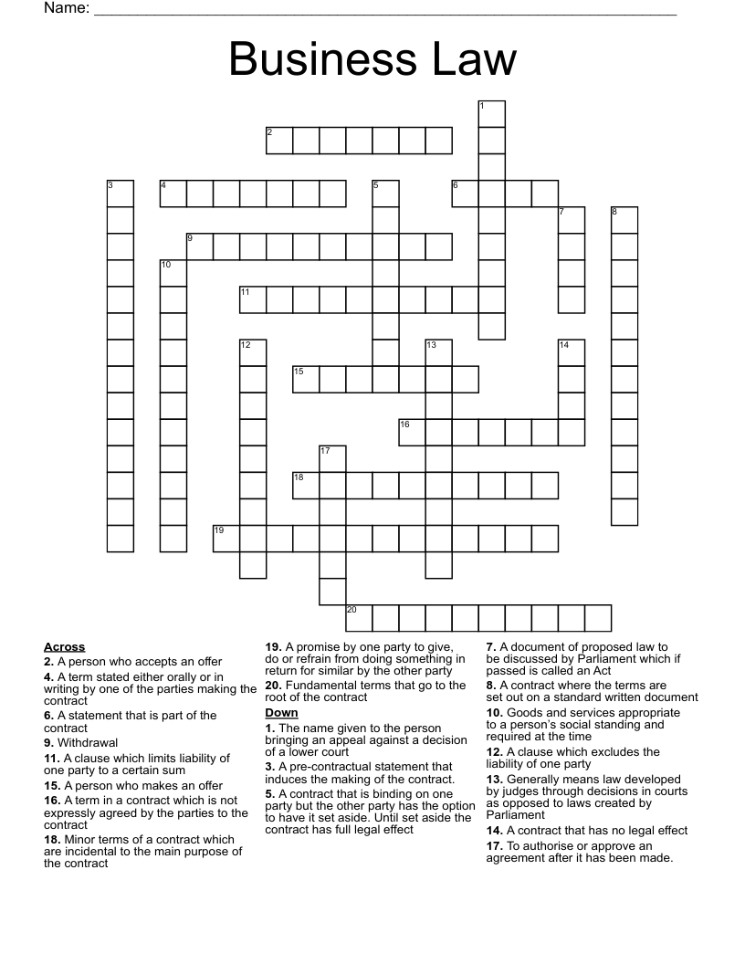 Business Law Crossword