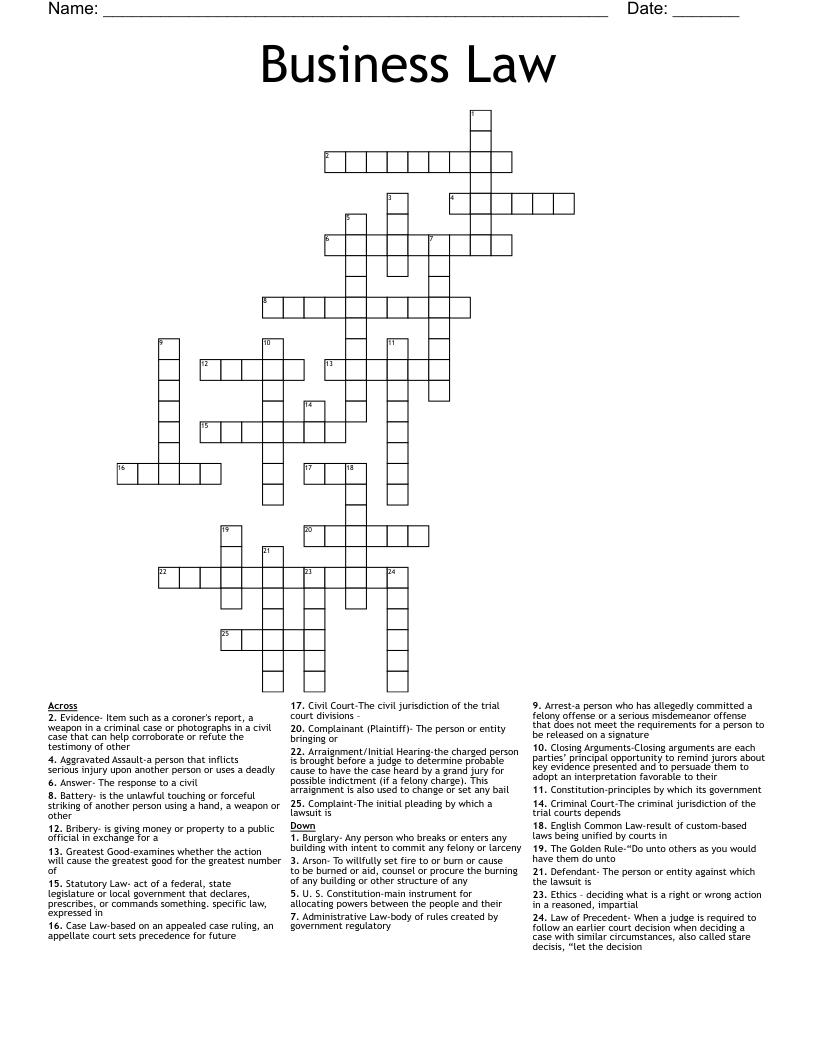 Business Law Crossword