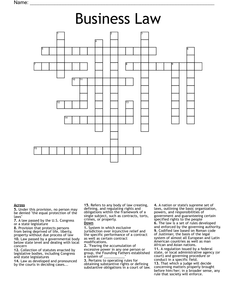 Business Law Crossword