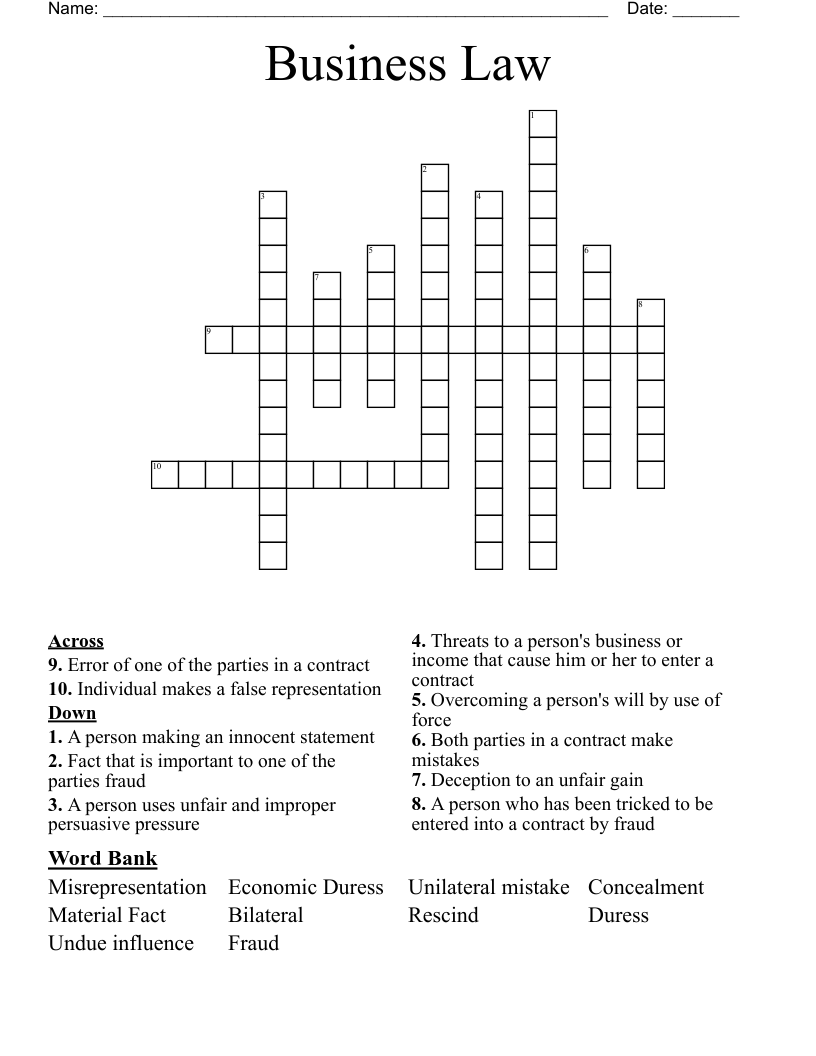 Business Law Crossword