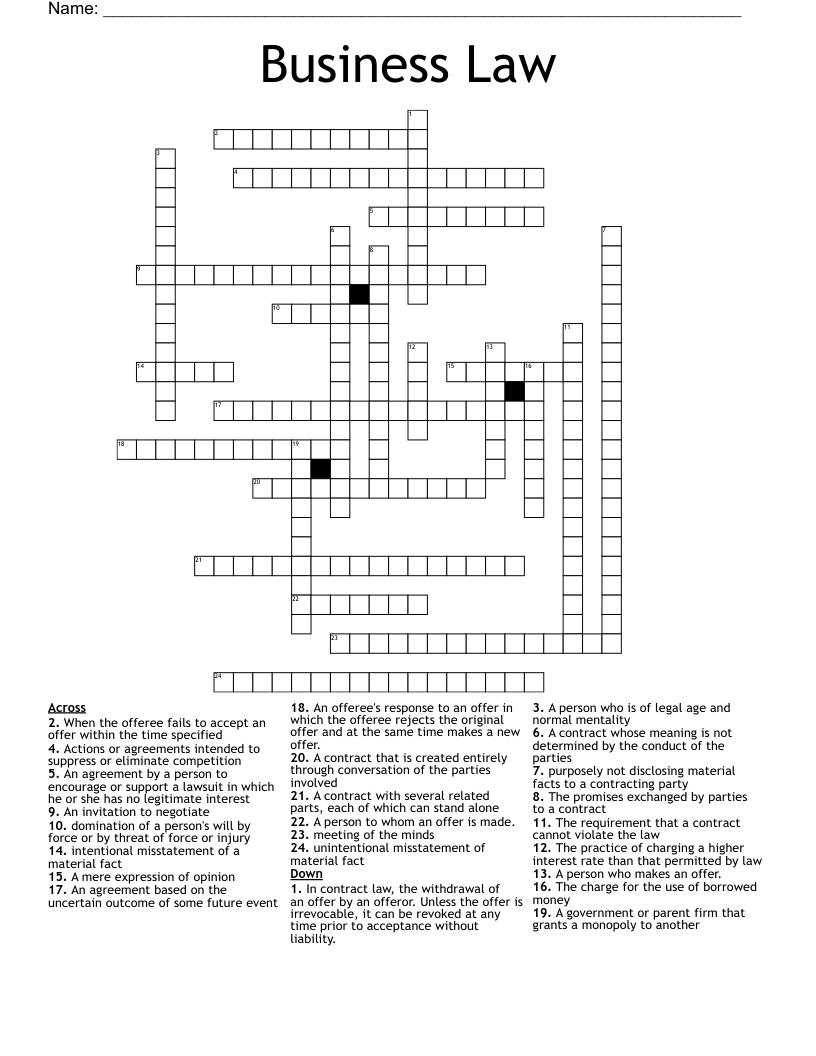 Business Law Crossword