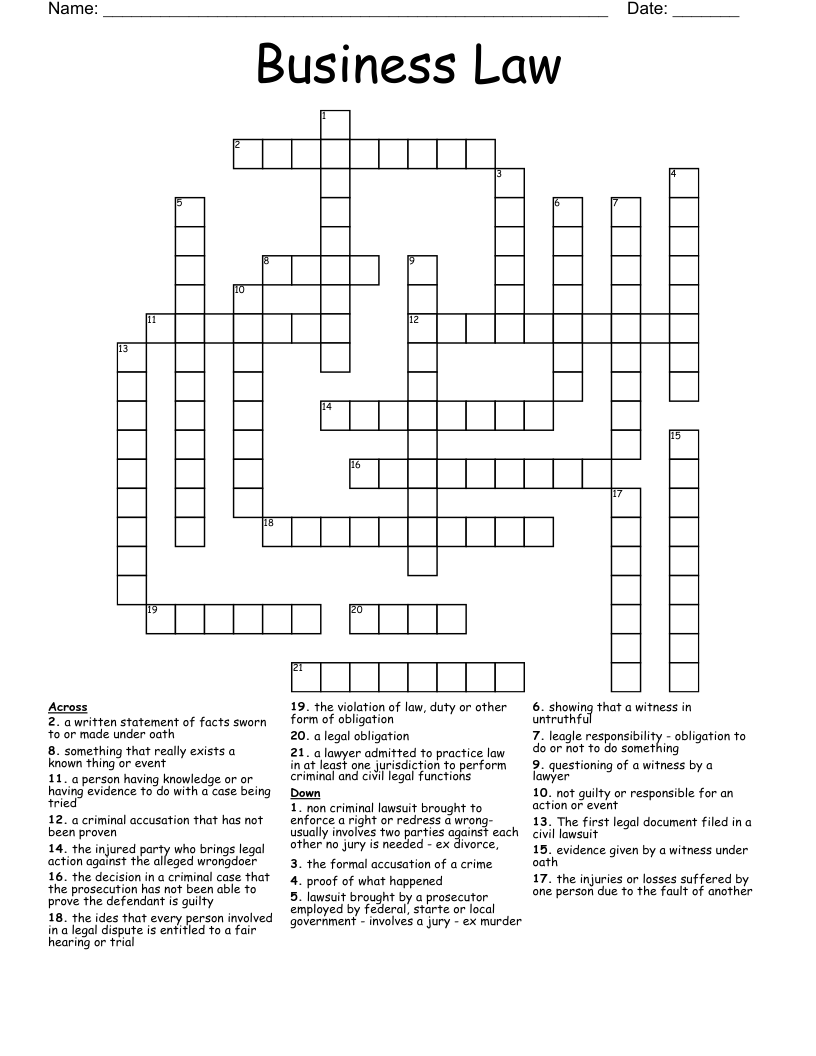 Business Law Crossword