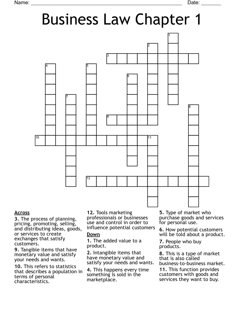 Business Law Chapter 1 Crossword