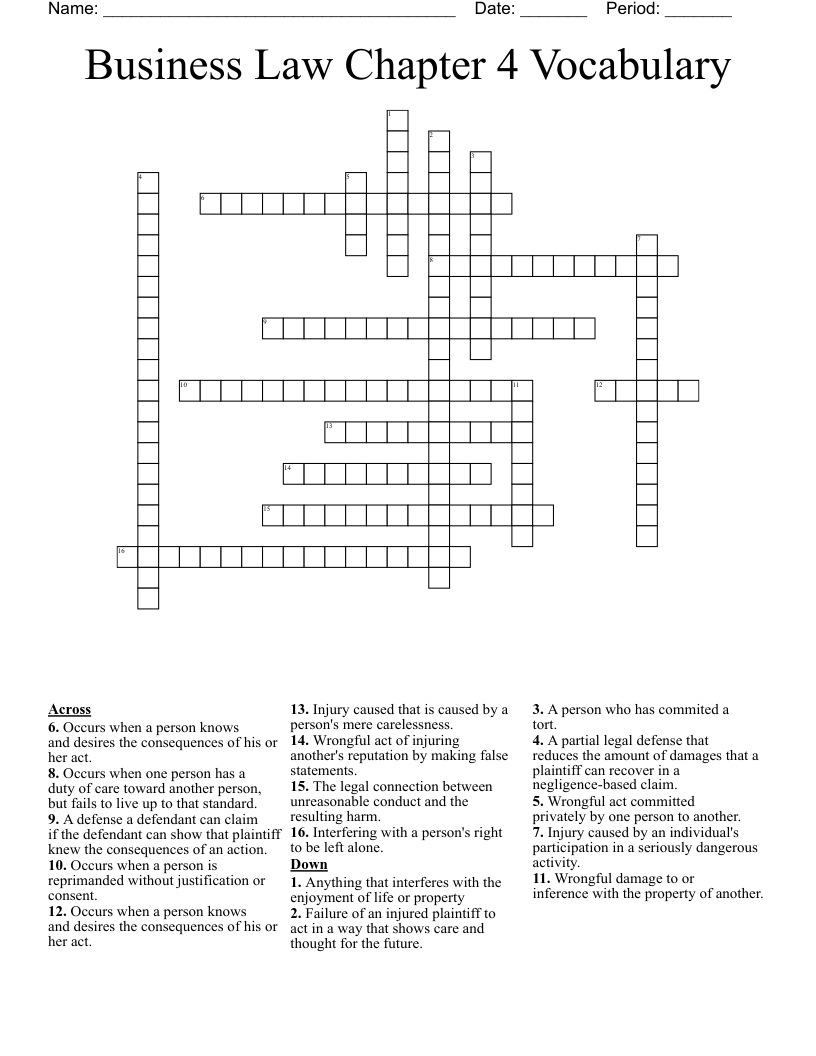 Business Law Chapter 4 Vocabulary Crossword