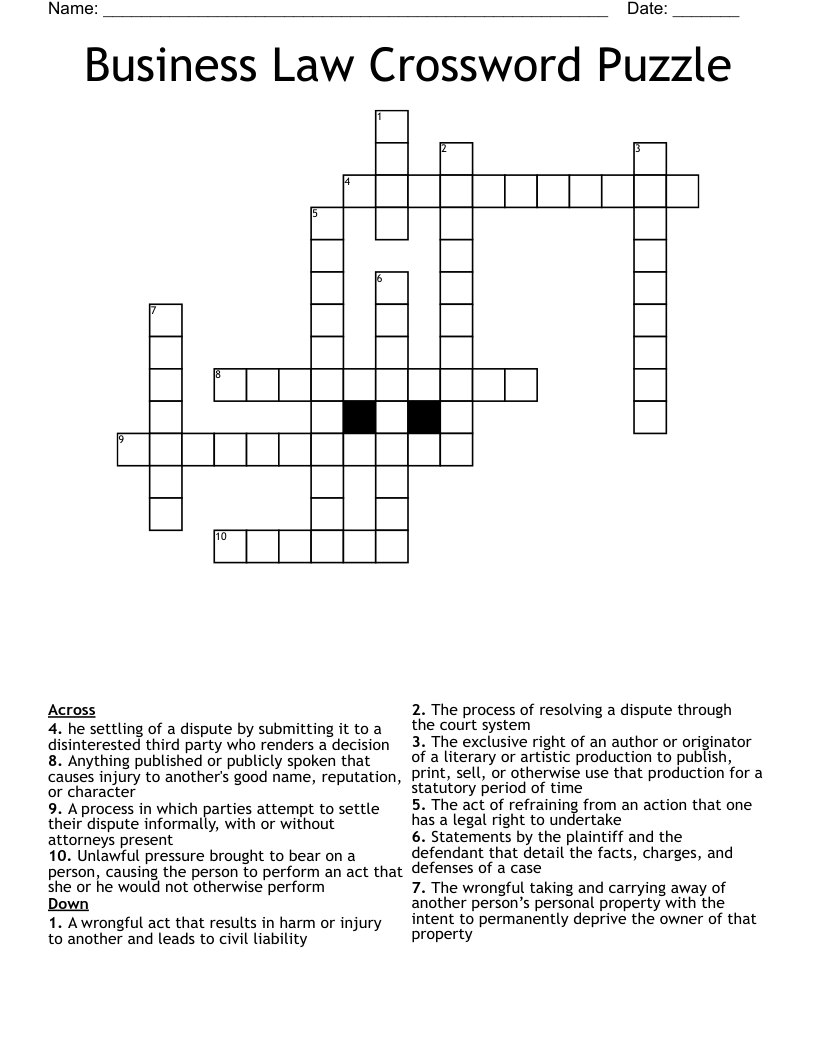 Business Law Crossword Puzzle