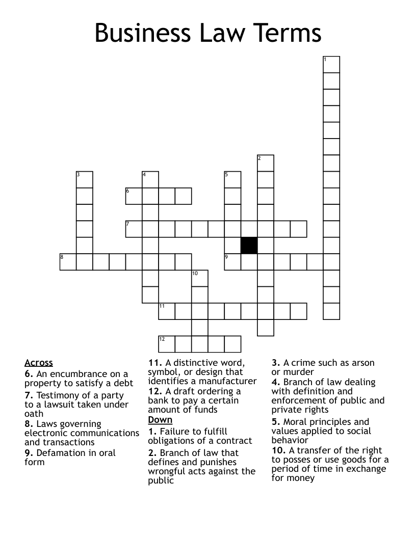 Business Law Terms Crossword