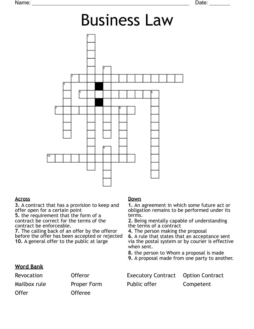 Business Law  Crossword