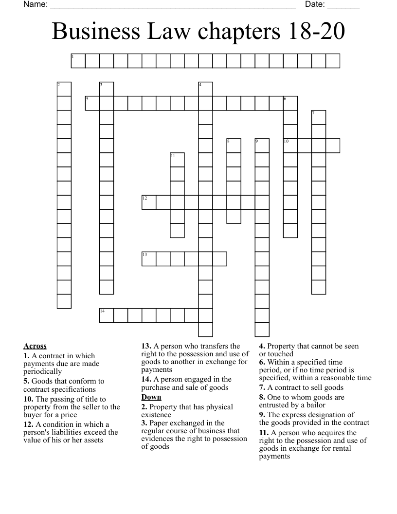 Business Law chapters 18-20 Crossword